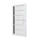 Porta de Aço Lambri 215x100cm com Friso e Puxador Inox Lateral Vidro Fumê Batente 12cm Qualitysol Ramassol