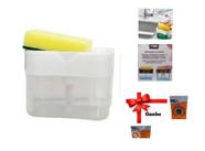 Porta Detergente Dispenser 2x1 650ml Com Suporte Para Bucha