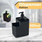 Porta Detergente e Esponja Rattan 500ml Preto Dispenser - Arqplast