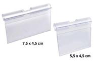 Porta Etiqueta de Preço PVC Cristal transparente KIT 100 Peças 75x45mm e 55x45mm display p/ gancho - 3dfill
