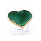 Porta Guardanapo Acrílico e Pedra Ágata Verde Formato de Coração e Borda Dourada