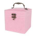 Porta Jóias Caixa Organizadora 3 Compartimentos em Veludo 12x12x12cm Rosa