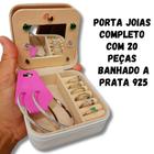 Porta Jóias Mini Com 20 Lindas Peças banhado a Prata 925 Caixa Organizadora De Jóias Para Armazenamento De Anéis / Brinc