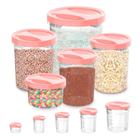 Porta Mantimento Conjunto com 5 Potes e Tampa Com Rosca Rosa