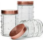 Porta Mantimentos Vidro Tampa Rose Gold Inox 3 Peças Vda0405