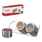 Porta tempero condimentos 3 potes inox com fundo magnetico