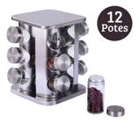 Porta Tempero Inox 12 Potes Com Suporte Giratório