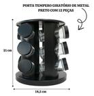 Porta Tempero Inox Preto 12 Potes Giratório