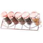 Porta Temperos Condimentos Com Suporte De Metal Rose Gold WellMix 5 Potes