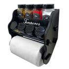 Porta Temperos/Condimentos MDF kit 08 potes quadrado c/ Tampa Dosadora + Suporte para papel toalha + Adesivos *Q2