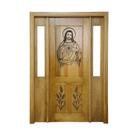 Portal Madeira Maciça Vitrô Duplo Cristo Entalhada Completa 143x213x18cm Cedro Rosa