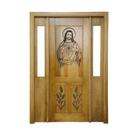 Portal Madeira Maciça Vitrô Duplo Cristo Entalhada Completa 153x213x14cm Cedro Rosa