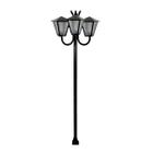 Poste Braço Curvo Luminária Romana Tripla Jardim Preto 200cm - Ouro Minas