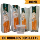 Pote 400ml Plastico Cristal Liso Com Tampa Minaplast 100Un