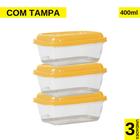 Pote 400ml Retangular Com Tampa 3 Unidades Conjunto Plásticos MB