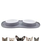 Pote De Ração Água Tigela Duplo Cachorro Gato Silicone Cinza