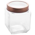 Pote de Vidro 1,2L Quadrado com Tampa Metal Mantimentos Rosé Gold Gran Gastro Lyor