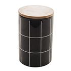 Pote Decorativo Grid de Cerâmica c/ tampa de bambu Preto 15cm