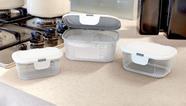 Pote Plástico Reforçado Kit com 3 Unidades Tampa Fixa Multiuso Cozinha Alimentos Freezer Mantimentos Decorado