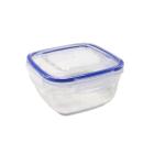 Pote plástico transparente e azul tampa vedação com travas 8cm 900ml Marmita Vasilha Organizador Alimentos Recipiente Comida