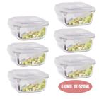 Pote Vidro Hermético Marmita Fit Jogo com 6 Unidades 520ml