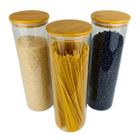 Potes de Vidro com Tampa de Bambu Porta Mantimentos Alimentos Organização Cozinha Conjunto 3 Potes