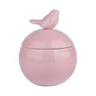 Potiche ceramica decorativo round top bird rosa peq 10 x 10 x 12,8 cm