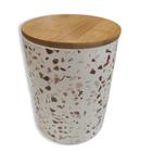 Potiche cerâmica granilite branco tampa bambu