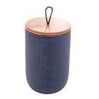 Potiche de Cerâmica com Tampa de Bambu e Pegador de Corda Lines Azul Marinho 10cm x 15cm - Lyor