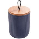 Potiche de cerâmica com tampa de bambu e pegador de corda Lines azul marinho Lyor 10x10x12,5