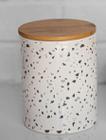 Potiche decorativo de porcelana granilite branco com tampa bambu 10x10x13c