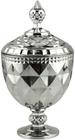Potiche Decorativo Lyor com pé de Cristal Diamond Cinza Metalizado 15x28cm