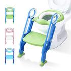 Potty Training Toilet Seat com escada de fezes para crianças crianças crianças cadeira de assento de treinamento de banheiro infantil com almofada macia robusta e passos largos antiderrapantes para meninas e meninos (verde azul)
