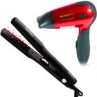 Prancha alisadora mondial ceramic p-15 + mini secador de cabelo mondial dobrável sc-10 red potente 1200w