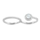 Prata Esterlina Aberta Redonda Double Finger CZ Ring, Tamanho 8