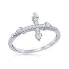 Prata esterlina CZ Micro Pave Cross Ring, Tamanho 8