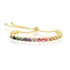 Prata Esterlina GP Rainbow CZ 4mm Pulseira Bolo Ajustável