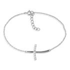 Prata Esterlina Half CZ Curva Lateralmente Cross Bracelet, 7