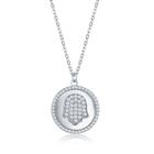 Prata Esterlina Hamsa Micro Pave CZ Colar de Disco