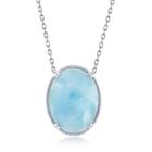 Prata Esterlina Oval Larimar Filigrana Design Colar