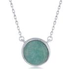 Prata Esterlina Redonda Africana Amazonite Bezel Set Colar