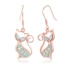 Prata Esterlina Rosa Ouro Banhado Branco Incrustação Opala Gato Earrin