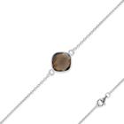 Prata Esterlina Single Smokey Topaz Gemstone Bracelet, 7