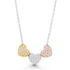 Prata esterlina três tricolor CZ Hearts Colar