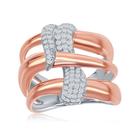 Prata esterlina TT Triple Wave Design CZ Ring, Tamanho 7