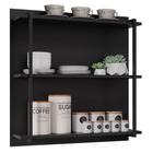 Prateleira Industrial Cozinha Tripla com Painel Flora M24 Preto - Mpozenato