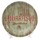 Prato Decorativo Cerâmica Churrasco Com Suporte Transparente Para Mesa 26cm