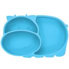 Prato Infantil De Silicone Com 3 Divisórias Para Bebê Introdução Alimentar Hipopótamo Azul Kababy