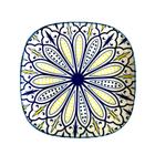 Prato Sobremesa Quadrado Cerâmica Mandala Azul Amarelo 20cm - 1 unid