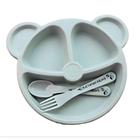 Prato Urso Infantil Com Divisórias e Talheres BPA FREE